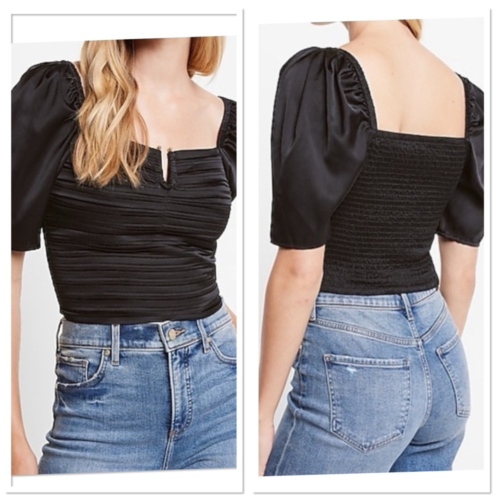 EXPRESS Satin Ruched V-Bar Cropped Top woman Size S